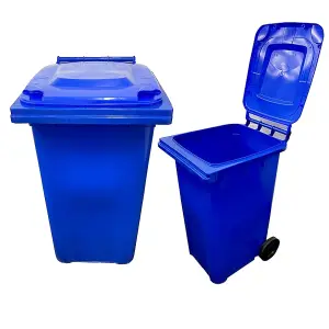 Large 240 Litre Blue Coloured Outdoor Council Wheelie Bins Complete With Lid And Wheels