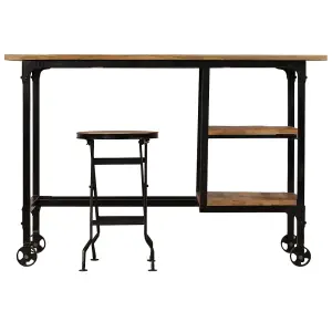 Berkfield Desk with Folding Stool Solid Mango Wood 115x50x76 cm