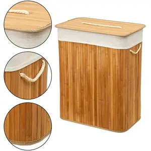 Rectangular Bamboo Laundry Basket-Natural With Div Bamboo Laundry Hamper with Handles Natural / 54" H x 34" W x 24" D