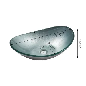 Oval Glass Counter Mounted Bathroom Counter Top Basin W 530mm x D 370mm