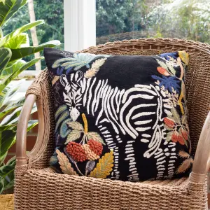 Wylder Exotic Zebra Embroidered Velvet Feather Filled Cushion