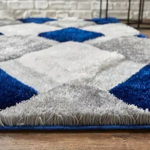 Shaggy Navy Optical Geometric Sparkle Modern Handmade Rug for Living Room and Bedroom-120cm X 170cm