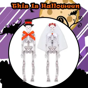 Halloween Skeleton Couple Decoration Set of 2 Trick or Treat Party 17cm White