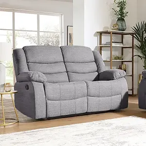 Sorrento Grey Fabric Sofa Suite Manual Reclining Sofa Set 3 + 2 Seater Sofas With Drinks Tray High Back