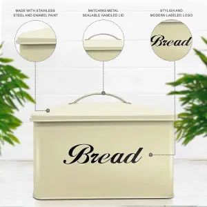 Vintage Style Bread Bin Large Stainless Steel Food Storage Retro Kitchen, Cream