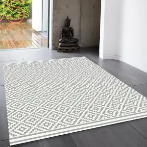 Grey Outdoor Rug, Geometric Stain-Resistant Rug For Patio Decks Garden Balcony, 4mm Modern Outdoor Rug-80cm X 150cm