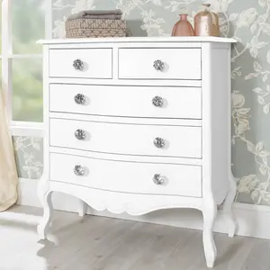 Juliette Champagne Shabby Chic 2 Over 3 Chest of Drawers with Crystal Handles