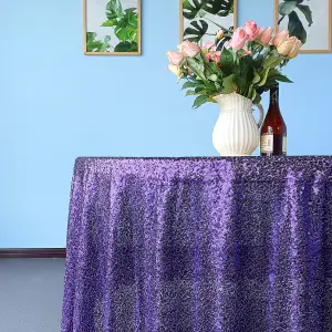 Neel Blue 90 Inch Round Sequin Tablecloth, Purple