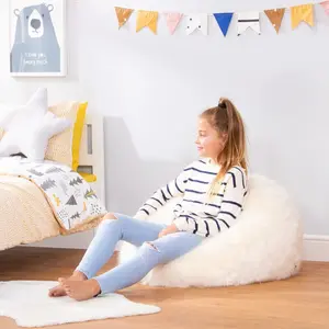 Icon Kids Faux Fur Fluffy Bean Bag Chair Natural