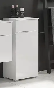 Bathroom Storage Unit Drawer Cabinet White Gloss Slim Narrow 40cm Floor Spice