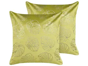 Set of 2 Cushions DELICIOSA Velvet 45 x 45 cm Plant Light Green