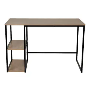 Modern Metal Framed Wooden Office Study Desk with Shelves