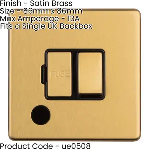 2 PACK 1 Gang 13A Switched Fuse Spur & Flex Outlet SCREWLESS SATIN BRASS Plate