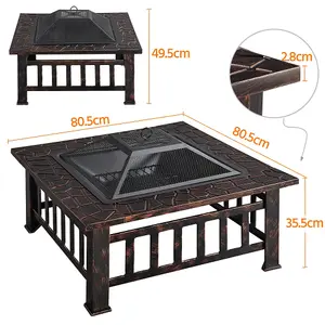 Yaheetech Copper Outdoor Square Fire Pit with Cover and Poker