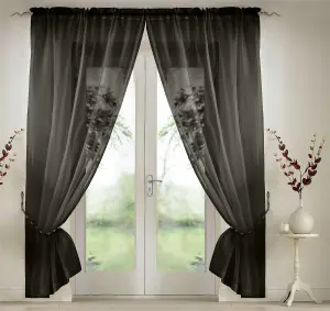 Elegant Plain Voile Curtain Panels PAIR with FREE Tie Backs 150cm x 183cm Black