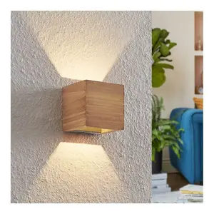 Luminosa Brad Vintage 11cm Up & Down Wall Lamp Wood coloured 3000K - UK Stock