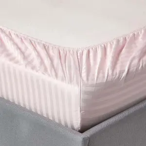 Homescapes Dusky Pink Violet Egyptian Cotton Satin Stripe Fitted Sheet 330 TC, Double