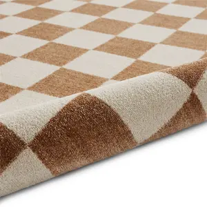 Baltimore 66618 Checkerboard Geometric Modern Rugs in Walnut Brown - 80x150cm