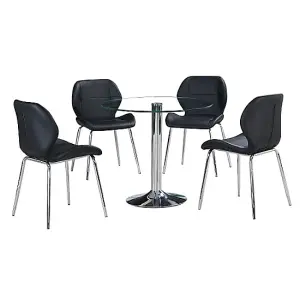 Dante Clear Glass Dining Table With 4 Darcy Black Chairs