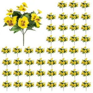 Blooming Artificial - 28cm / 1ft Yellow Artificial Pansy Bush Multi-Pack