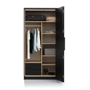 Sleek Black Loft Right Folding Door Wardrobe H2040mm W1040mm D650mm with Hanging Rail and Drawers