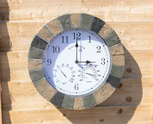 Slate Effect Hanging Wall Clock with Thermometer