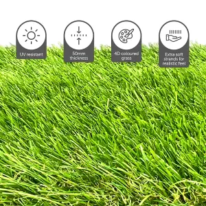 Luxury Super Thick 50mm Artificial Grass High Quality Artificial Astro Turf Lawn - 9m x 2m Width