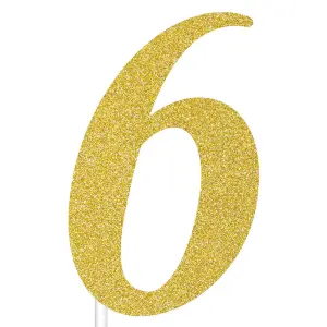 Creative Party Number 6 Glitter Cake Topper Gold (One Size)