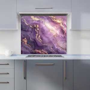 Purple And Gold Marble Effect Premium Glass Kitchen Splashback W600mm x H600mm