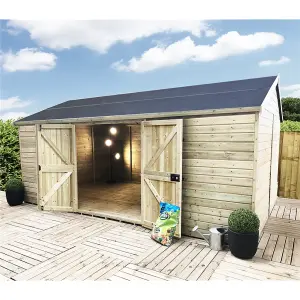 14 x 14 REVERSE Pressure Treated T&G Wooden Apex Garden Shed / Workshop & Double Doors (14' x 14' /14ft x 14ft) (14x14)