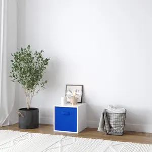 URBNLIVING 30cm Height White Wooden Shelves Cubes Storage Units With Dark Blue Drawer Insert