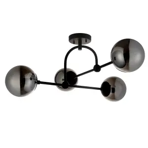 Luminosa Trieste Globe Ceiling Light Matt Black, Smoked Mirror Glass