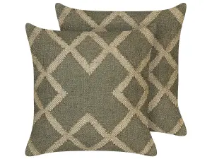 Set of 2 Cushions GOPI Jute 45 x 45 cm Geometric Green