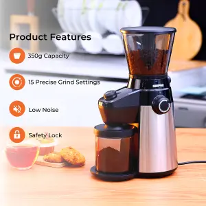 Geepas 1140W Espresso & Cappuccino Coffee Machine & Conical Burr Coffee Grinder Combo Set