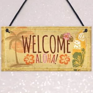 Red Ocean Tiki Bar Welcome Hanging Wall Plaque Garden Home Bar Pub Sign Friendship Gift