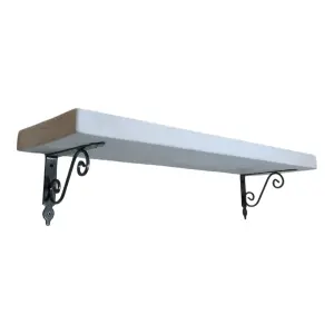 Solid Wood Handmade Rustical Shelf White 225mm 9 inch with Silver Metal Bracket WOZ Length of 190cm