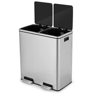 Costway 2x30L Recycling Pedal Bin Double Kitchen Waste Bin with Plastic Inner Buckets