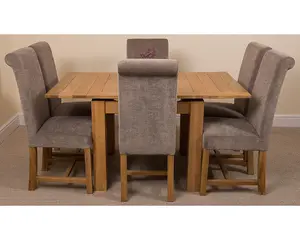 Richmond 90cm - 150cm Square Oak Extending Dining Table and 6 Chairs Dining Set with Washington Grey Fabric Chairs