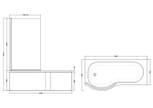 Left Hand Shower Bath Bundle - Includes Tub, Curved 6mm Safety Glass Screen and Front Panel - 1700mm