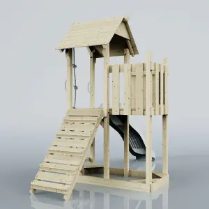 PolarPlay Balcony Tower Kids Wooden Climbing Frame with Slide - Una Mist