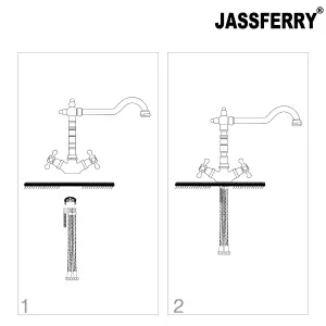 JASSFERRY Vintage French Mixer Tap Traditional Crosshead Handles Chrome