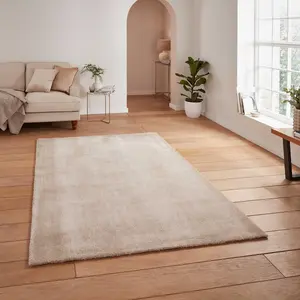 Beige Plain Shaggy Modern Rug Easy to clean Dining Room-160cm X 230cm