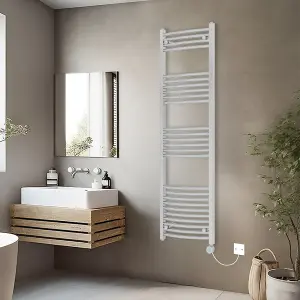 Rinse Bathrooms Electric Heated Towel Rail Curved Chrome Thermostatic Bathroom Towel Radiator with Timer - 1600x500mm