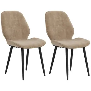 HOMCOM Dining Chairs Set of 2 Upholstered Kitchen Chairs w/ Metal Legs Brown