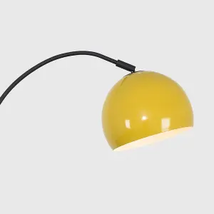 ValueLights Designer Style Dark Grey Curved Stem Floor Lamp With Yellow Dome Shade - Includes 6w LED GLS Bulb 3000K Warm White