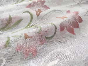 Home Curtains Bella Coloured Floral Net 400w x 115d CM Cut Lace Panel Pink