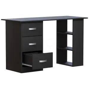 Vida Designs Mason Black Computer Desk With Shelves and 3 Drawers