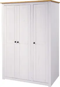 Panama 3 Door Wardrobe in White and Natural Wax Finish