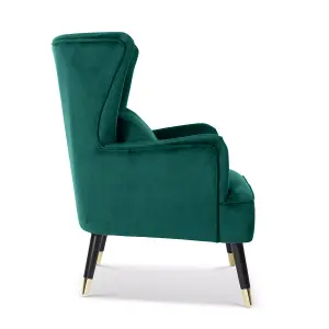 Velvet Emerald Green Camila Accent Wingback Chair