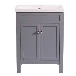 SunDaze Traditional Floorstanding Furniture 600mm Matt Grey Bathroom Vanity Sink Unit